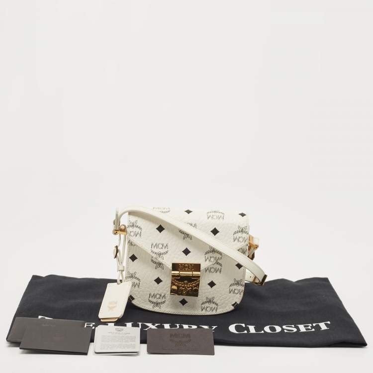 Pre Owned MCM White Visetos Coated Canvas and Leather Mini Patricia Crossbody Bag