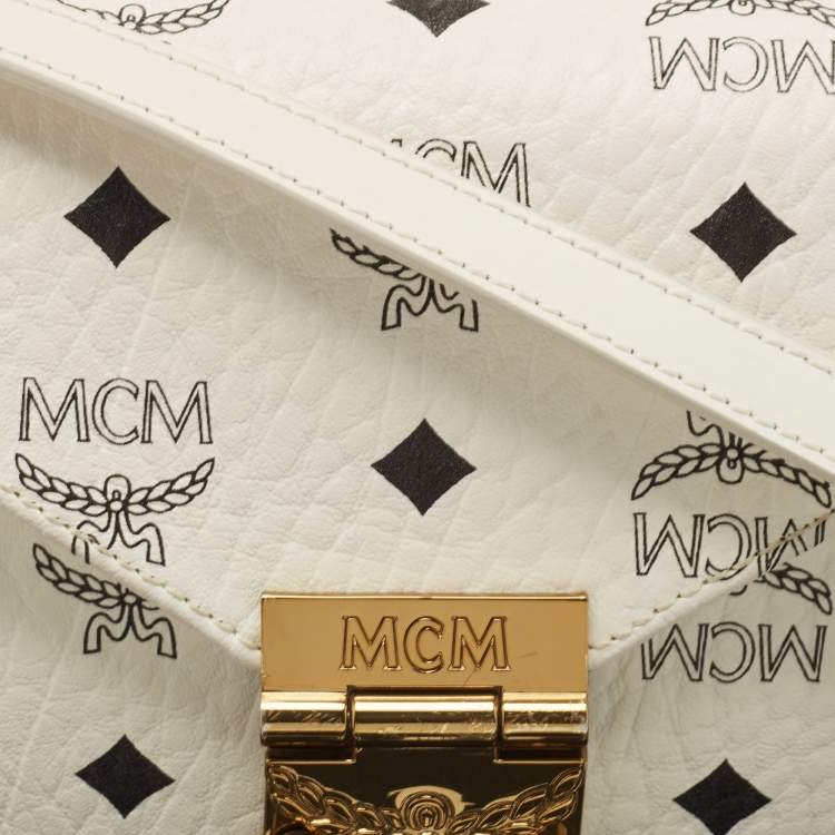 Pre Owned MCM White Visetos Coated Canvas and Leather Mini Patricia Crossbody Bag