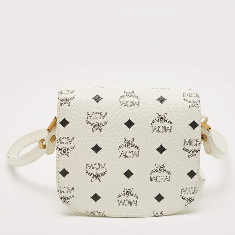 Pre Owned MCM White Visetos Coated Canvas and Leather Mini Patricia Crossbody Bag