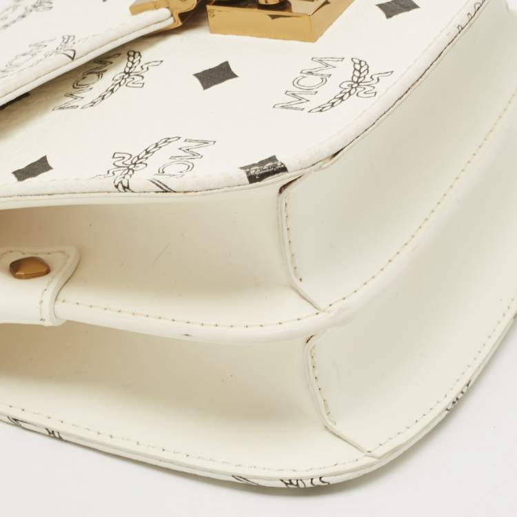 Pre Owned MCM White Visetos Coated Canvas and Leather Mini Patricia Crossbody Bag