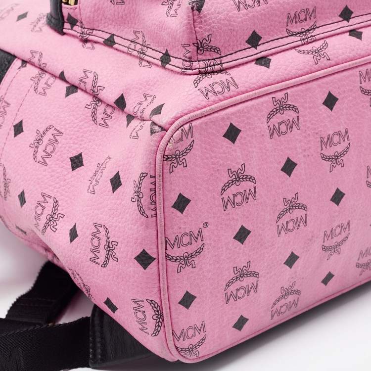 Pre Owned MCM Black/Pink Visetos Leather Large Studded Stark Backpack