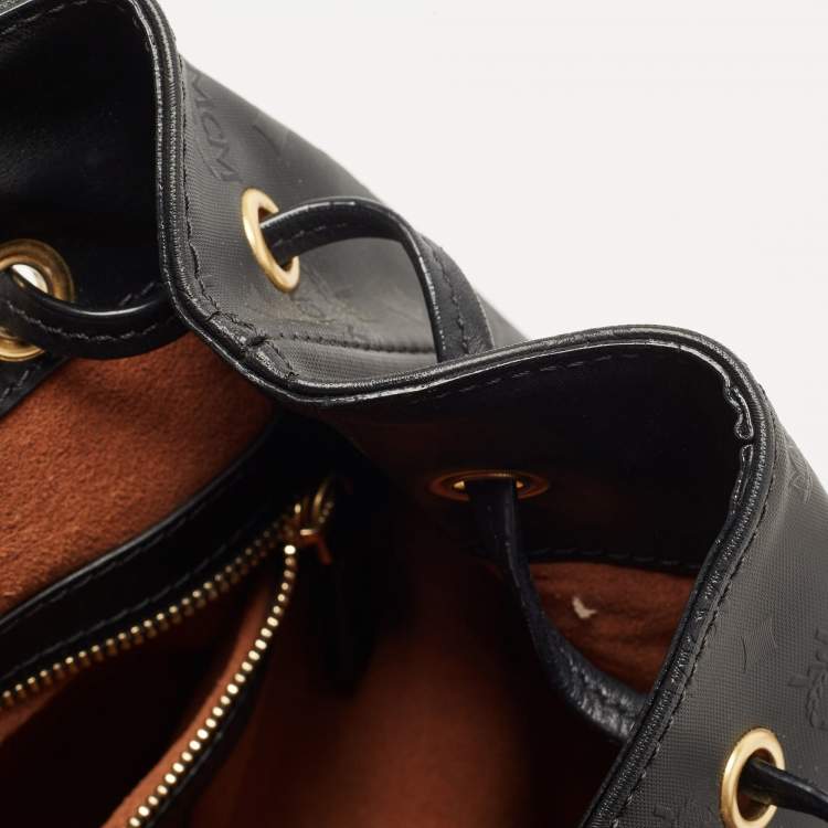 Pre Owned MCM Black Coated Canvas and Leather Studded Drawstring Backpack