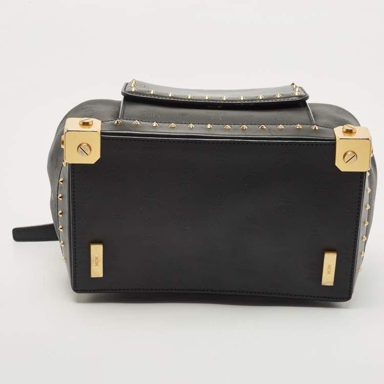 Pre Owned MCM Black Coated Canvas and Leather Studded Drawstring Backpack