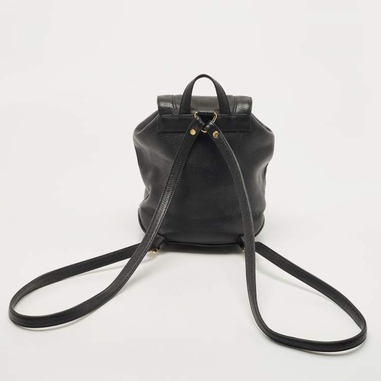 Pre Owned MCM Black Leather Mini Drawstring Backpack