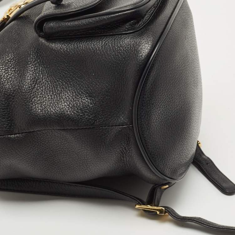 Pre Owned MCM Black Leather Mini Drawstring Backpack