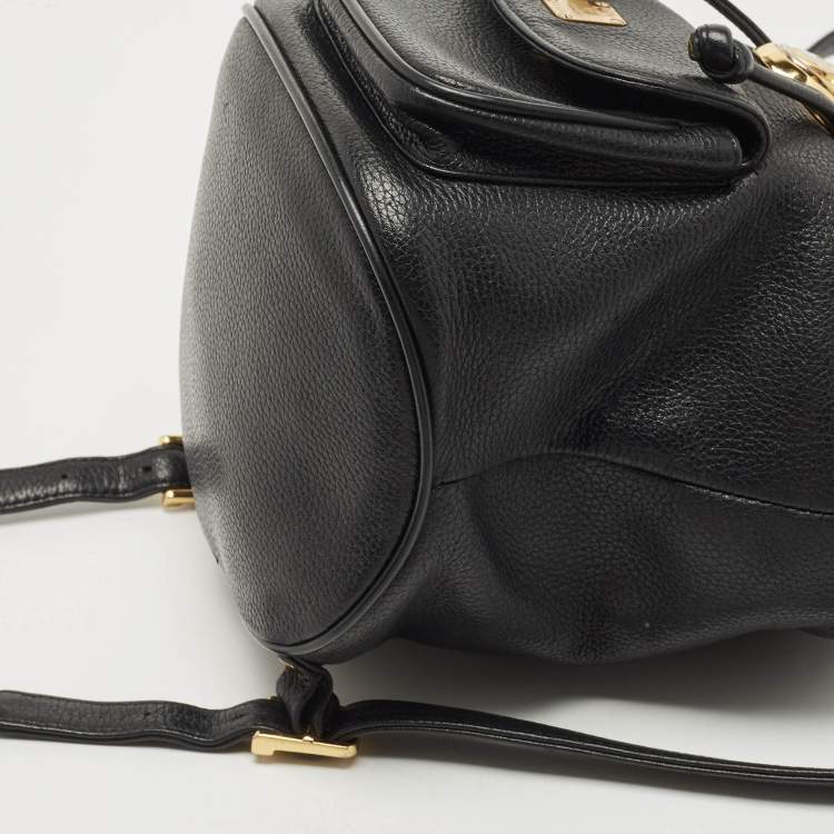 Pre Owned MCM Black Leather Mini Drawstring Backpack