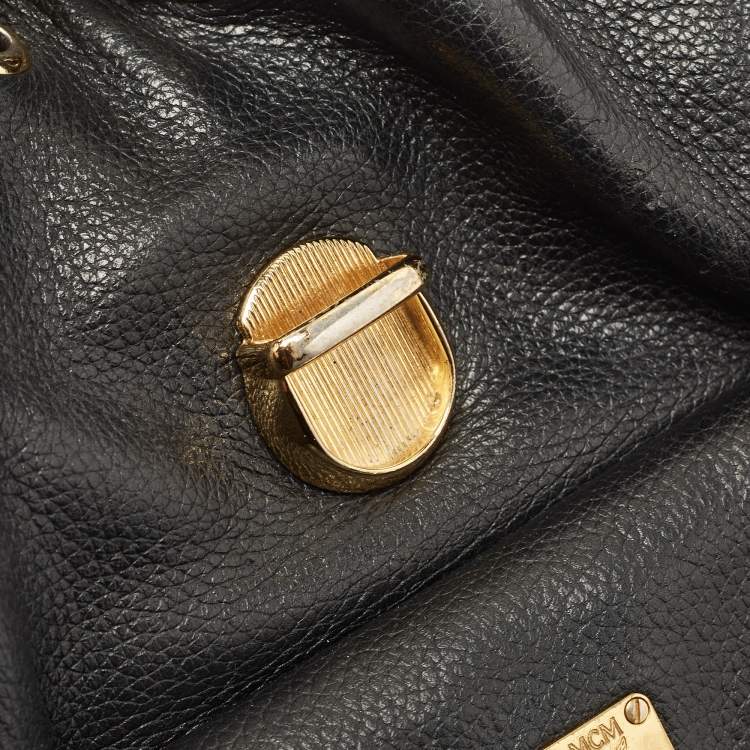 Pre Owned MCM Black Leather Mini Drawstring Backpack