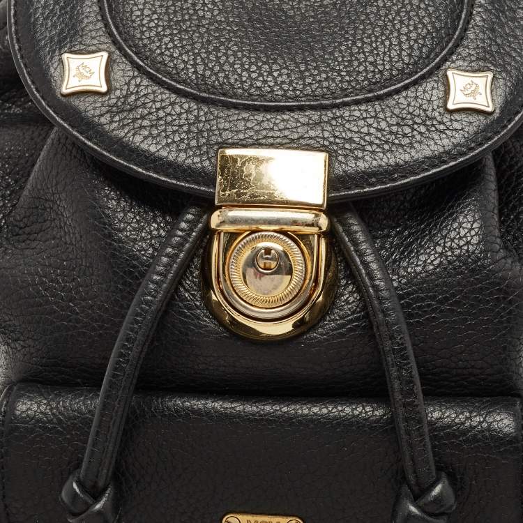 Pre Owned MCM Black Leather Mini Drawstring Backpack