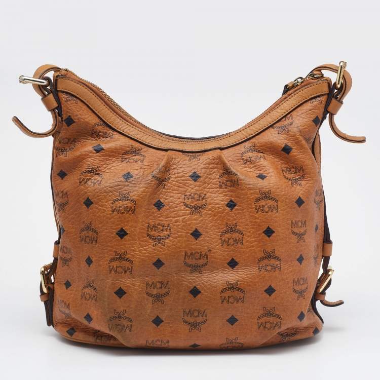 Pre Owned MCM Cognac Visetos Coated Canvas and Leather Hobo