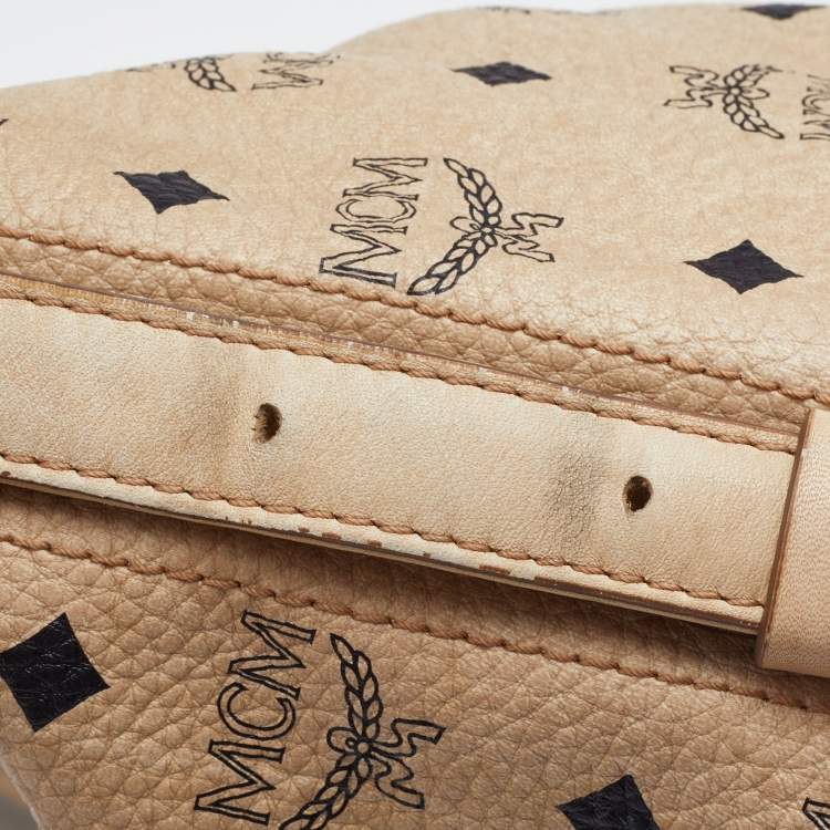 Pre Owned MCM Beige Visetos Coated Canvas and Leather Hobo