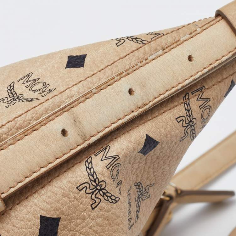 Pre Owned MCM Beige Visetos Coated Canvas and Leather Hobo