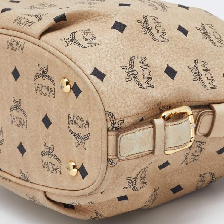 Pre Owned MCM Beige Visetos Coated Canvas and Leather Hobo