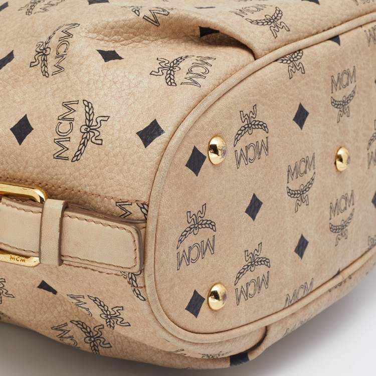 Pre Owned MCM Beige Visetos Coated Canvas and Leather Hobo