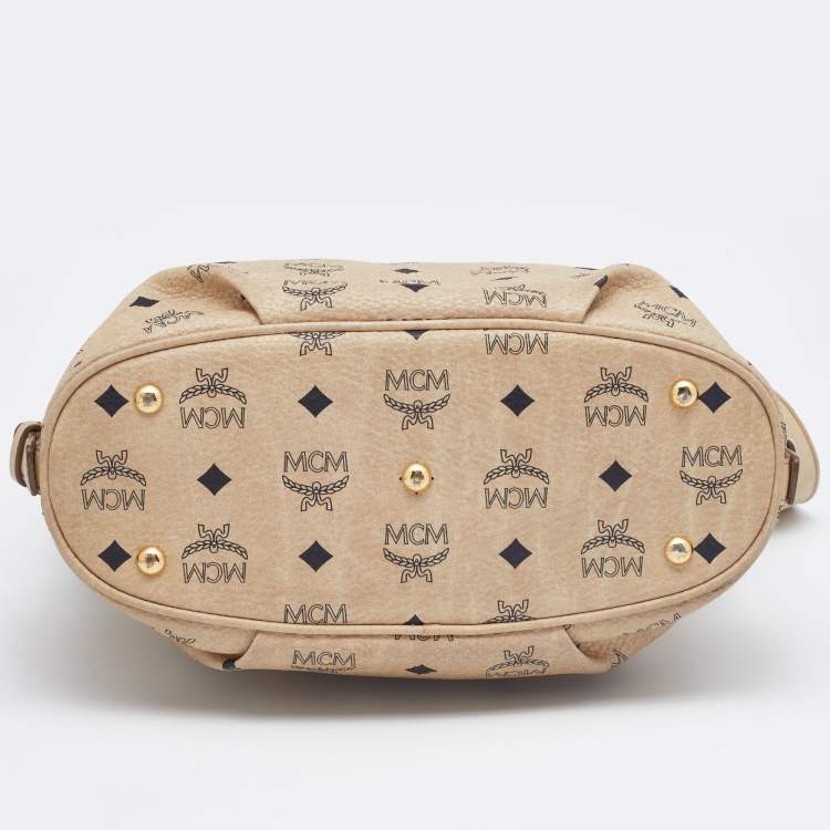 Pre Owned MCM Beige Visetos Coated Canvas and Leather Hobo