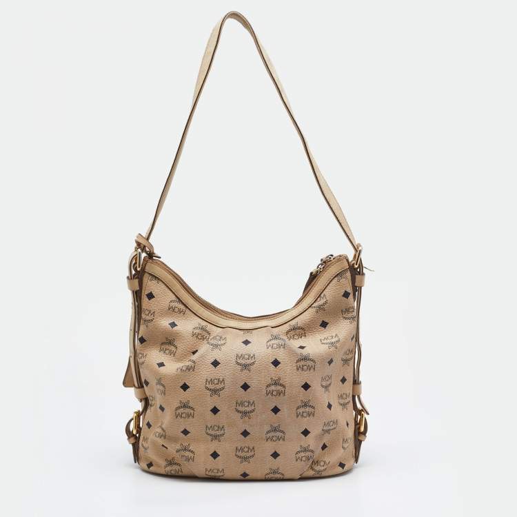 Pre Owned MCM Beige Visetos Coated Canvas and Leather Hobo