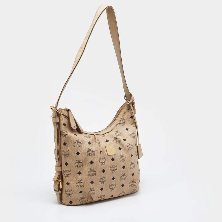 Pre Owned MCM Beige Visetos Coated Canvas and Leather Hobo