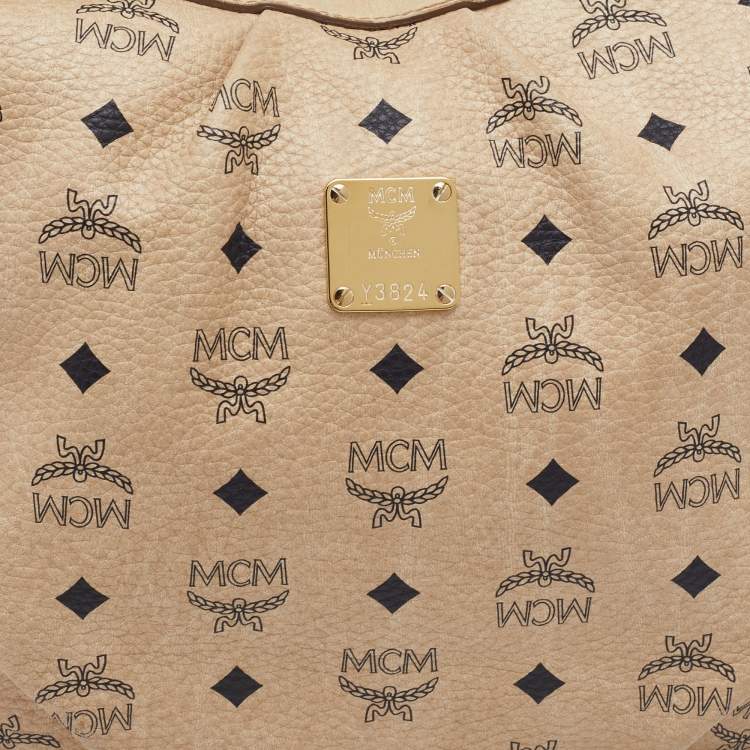 Pre Owned MCM Beige Visetos Coated Canvas and Leather Hobo