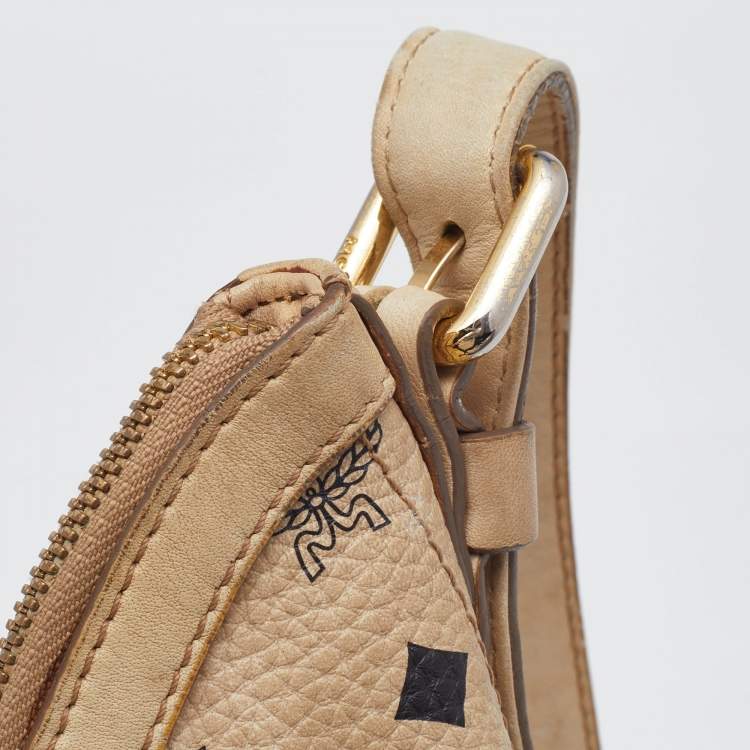 Pre Owned MCM Beige Visetos Coated Canvas and Leather Hobo