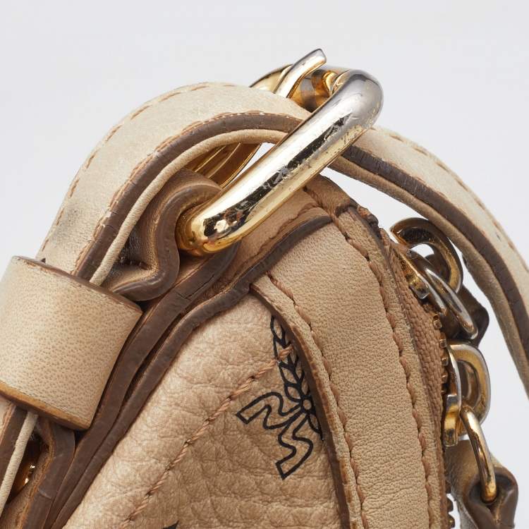 Pre Owned MCM Beige Visetos Coated Canvas and Leather Hobo