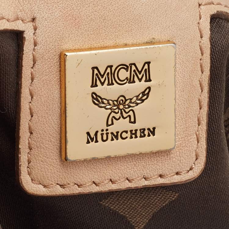 Pre Owned MCM Beige Visetos Coated Canvas and Leather Hobo