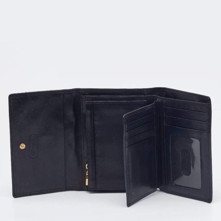 Pre Owned MCM Black Quilted Leather Embellished Flap Compact Wallet