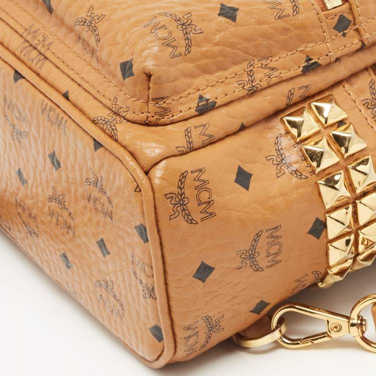 Pre Owned MCM Tan Visetos Coated Canvas and Leather Mini Studded Stark-Bebe Boo Backpack