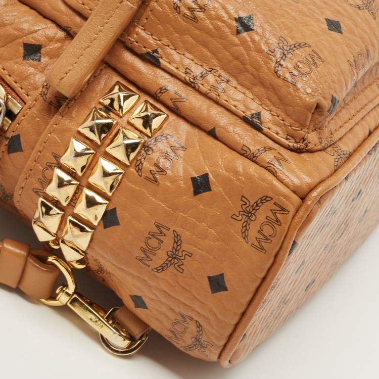 Pre Owned MCM Tan Visetos Coated Canvas and Leather Mini Studded Stark-Bebe Boo Backpack