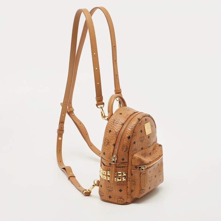 Pre Owned MCM Tan Visetos Coated Canvas and Leather Mini Studded Stark-Bebe Boo Backpack