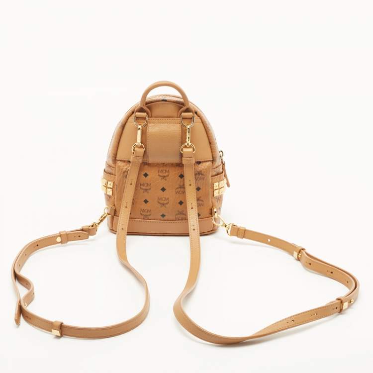 Pre Owned MCM Tan Visetos Coated Canvas and Leather Mini Studded Stark-Bebe Boo Backpack