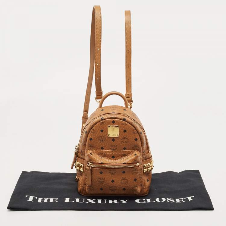 Pre Owned MCM Tan Visetos Coated Canvas and Leather Mini Studded Stark-Bebe Boo Backpack