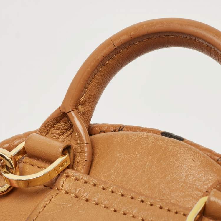 Pre Owned MCM Tan Visetos Coated Canvas and Leather Mini Studded Stark-Bebe Boo Backpack