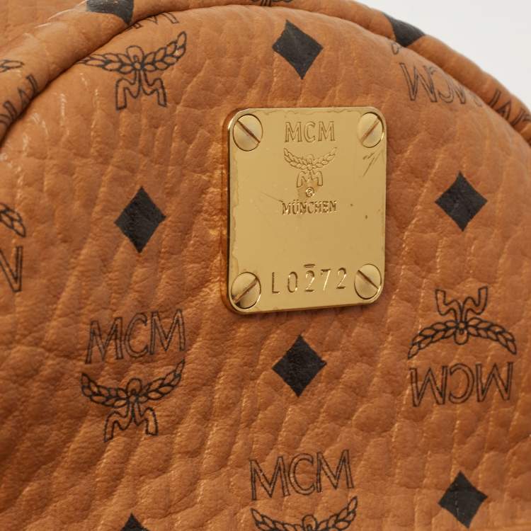 Pre Owned MCM Tan Visetos Coated Canvas and Leather Mini Studded Stark-Bebe Boo Backpack