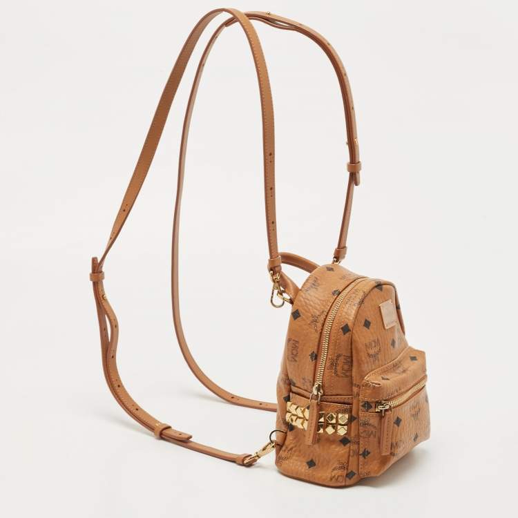 Pre Owned MCM Tan Visetos Coated Canvas and Leather Mini Studded Stark-Bebe Boo Backpack