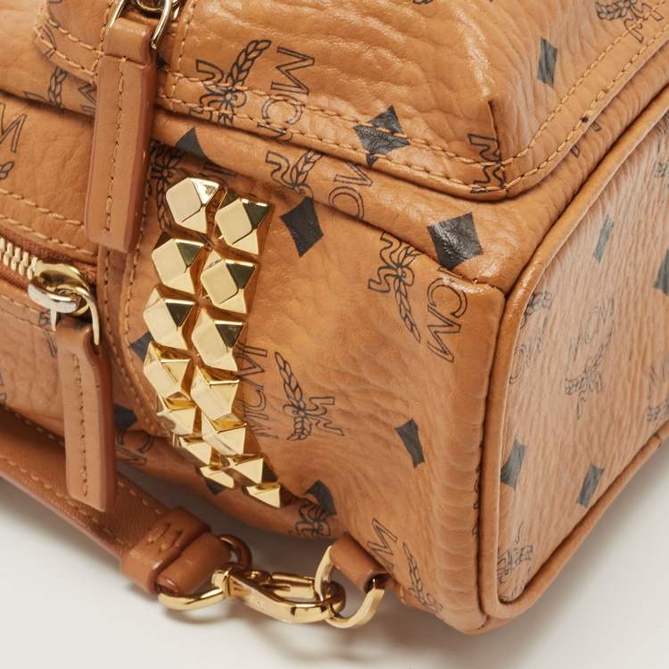 Pre Owned MCM Tan Visetos Coated Canvas and Leather Mini Studded Stark-Bebe Boo Backpack