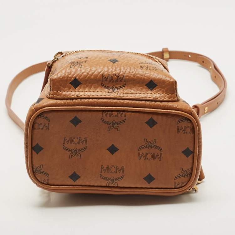 Pre Owned MCM Tan Visetos Coated Canvas and Leather Mini Studded Stark-Bebe Boo Backpack