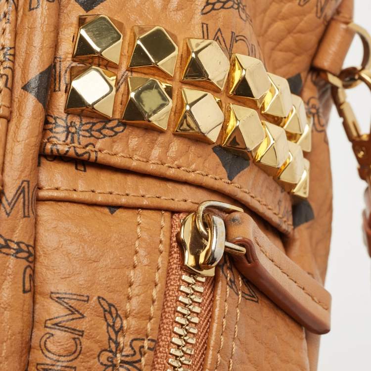 Pre Owned MCM Tan Visetos Coated Canvas and Leather Mini Studded Stark-Bebe Boo Backpack