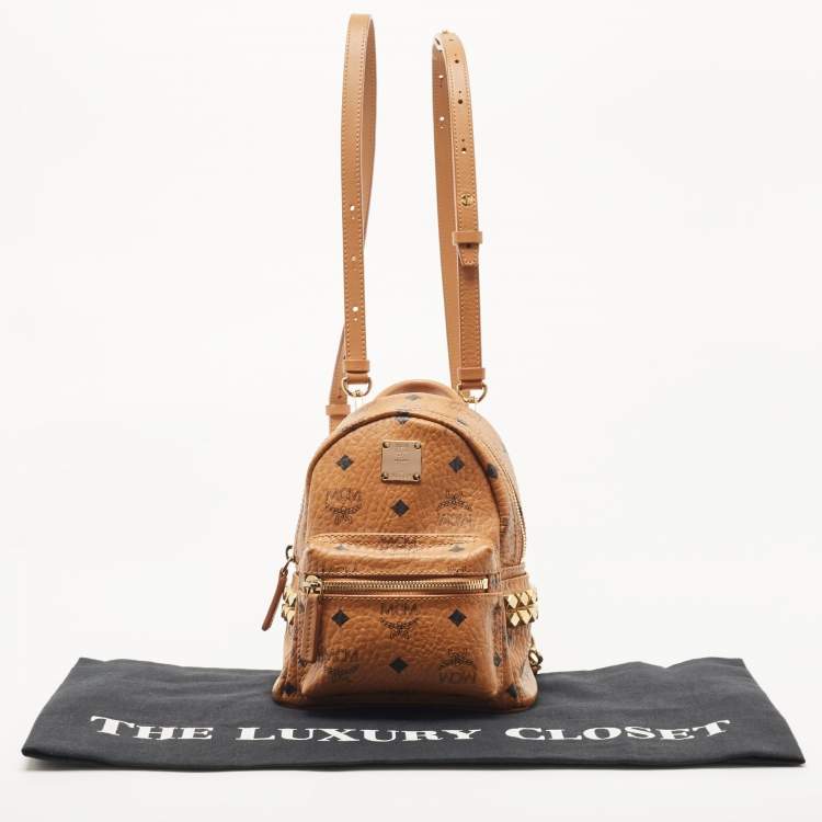 Pre Owned MCM Tan Visetos Coated Canvas and Leather Mini Studded Stark-Bebe Boo Backpack
