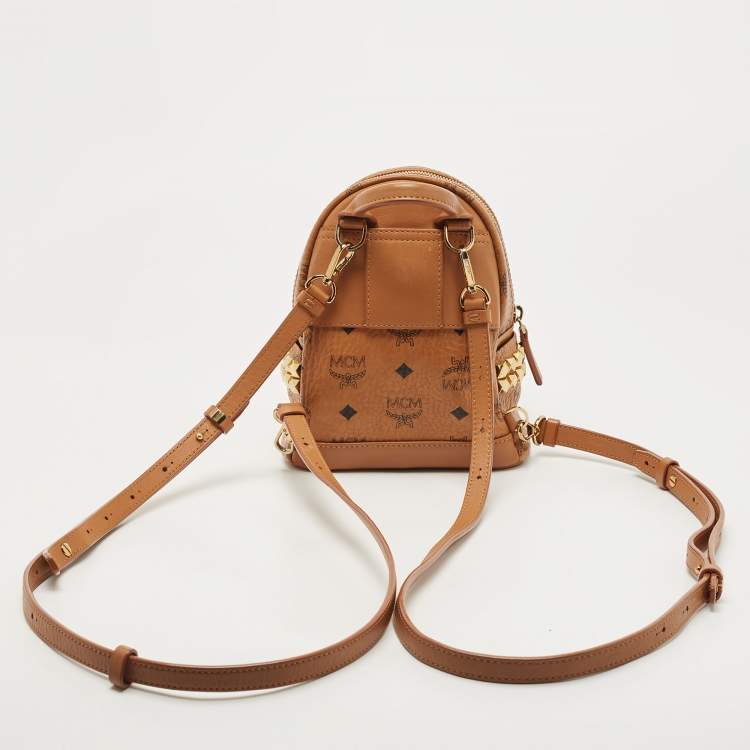 Pre Owned MCM Tan Visetos Coated Canvas and Leather Mini Studded Stark-Bebe Boo Backpack