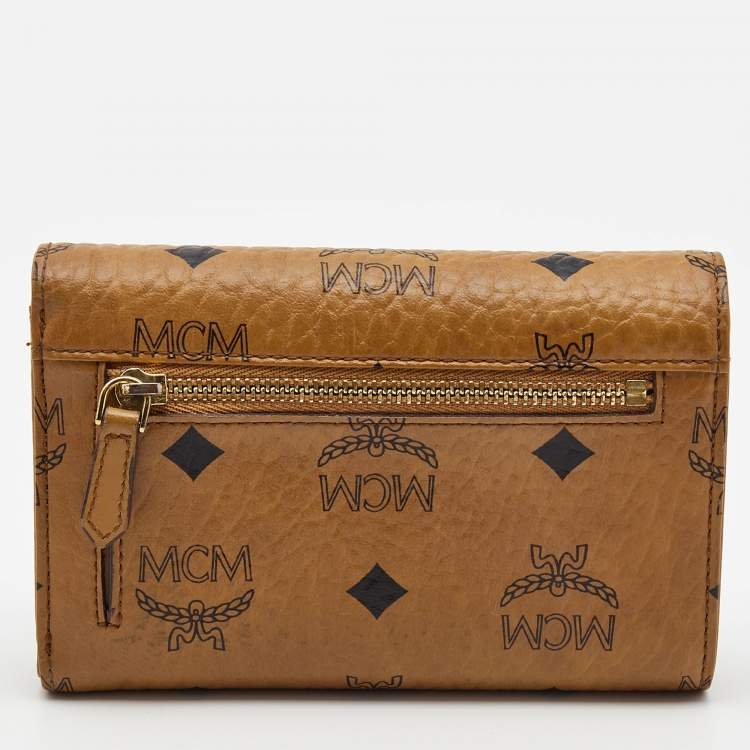Pre Owned MCM Cognac Visetos Coated Canvas Flap Trifold Wallet