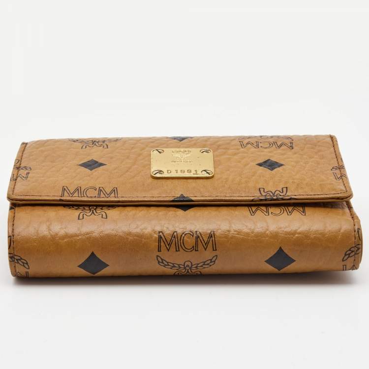 Pre Owned MCM Cognac Visetos Coated Canvas Flap Trifold Wallet
