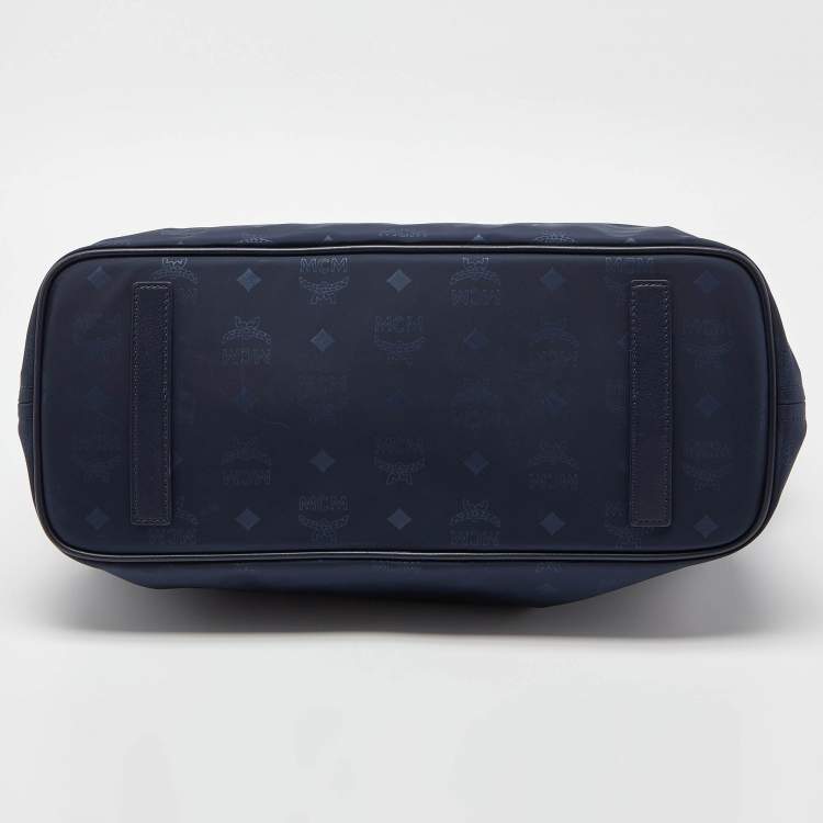 Pre Owned MCM Navy Blue Visetos Nylon and Leather Tote