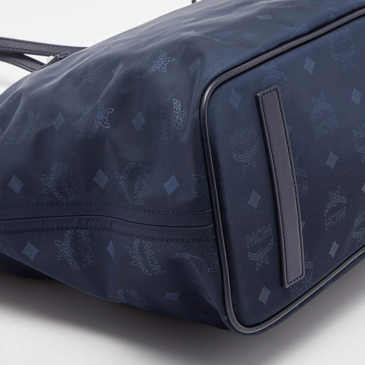 Pre Owned MCM Navy Blue Visetos Nylon and Leather Tote