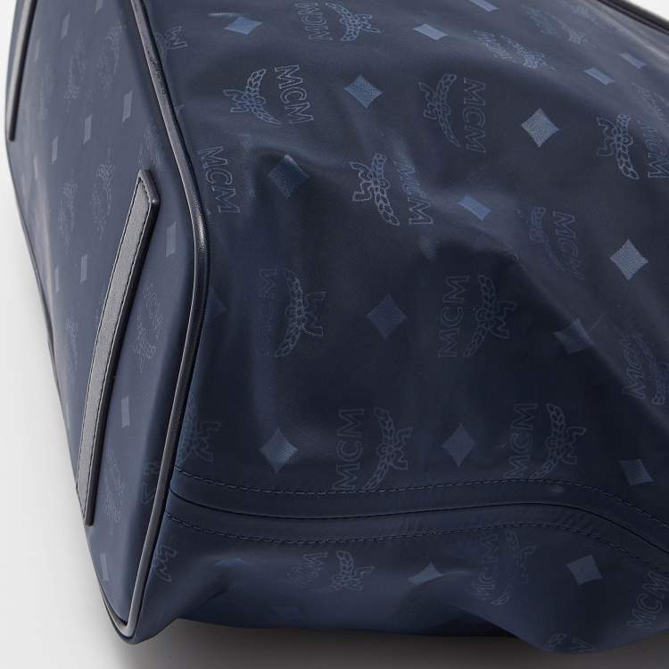 Pre Owned MCM Navy Blue Visetos Nylon and Leather Tote