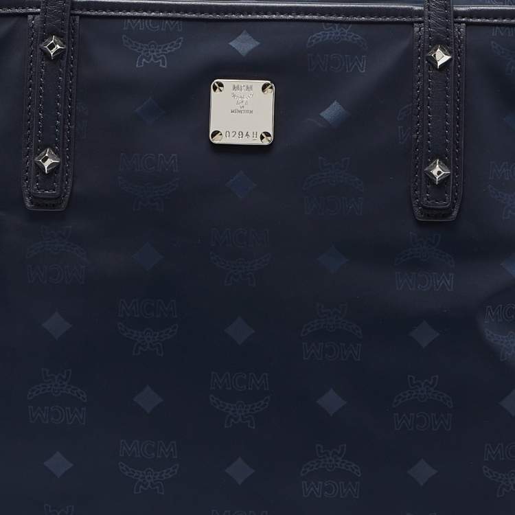 Pre Owned MCM Navy Blue Visetos Nylon and Leather Tote