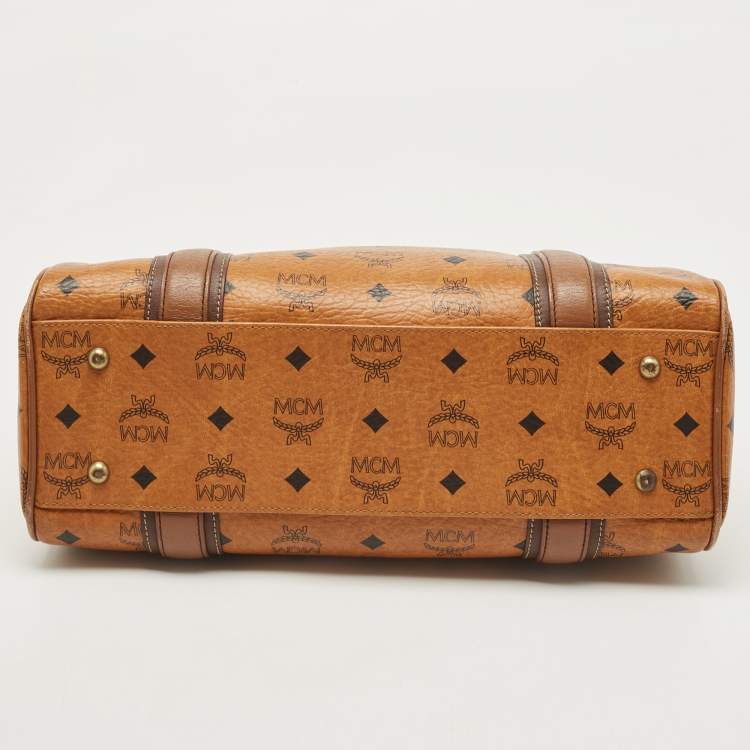 Pre Owned MCM Cognac Visetos Coated Canvas and Leather Satchel