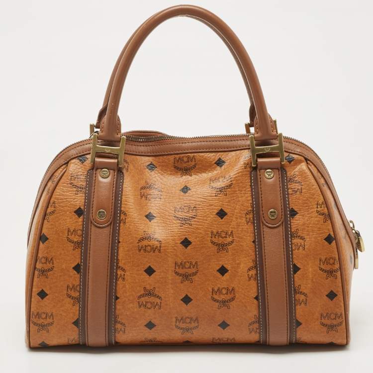 Pre Owned MCM Cognac Visetos Coated Canvas and Leather Satchel