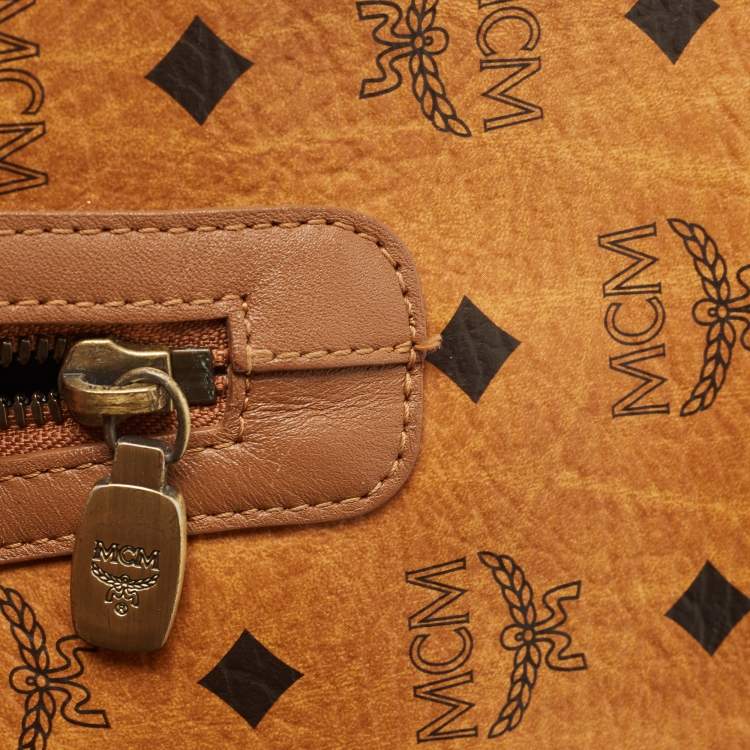 Pre Owned MCM Cognac Visetos Coated Canvas and Leather Satchel