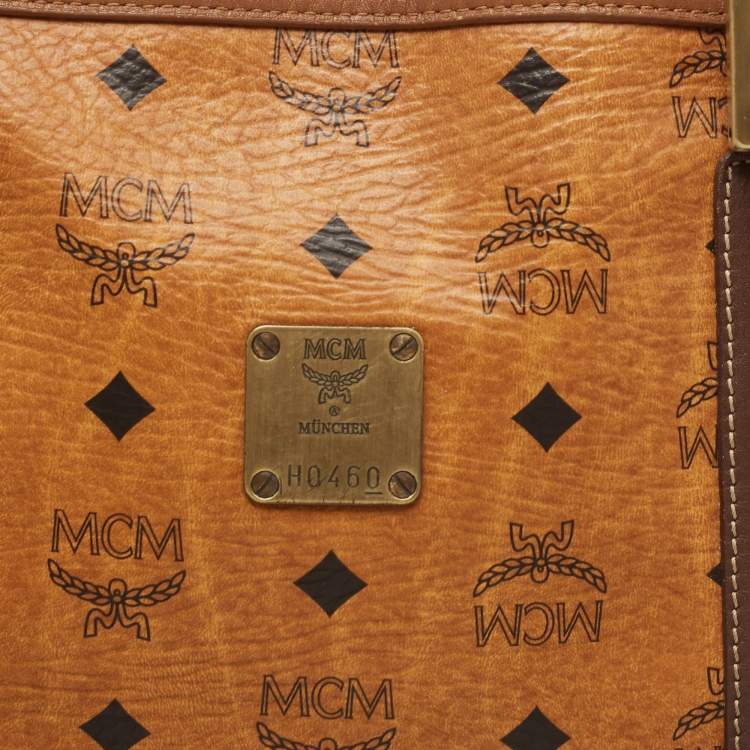 Pre Owned MCM Cognac Visetos Coated Canvas and Leather Satchel