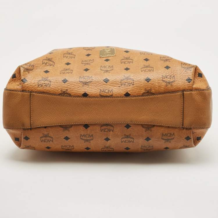 Pre Owned MCM Brown Cognac Visetos Coated Canvas Drawstring Bucket Bag