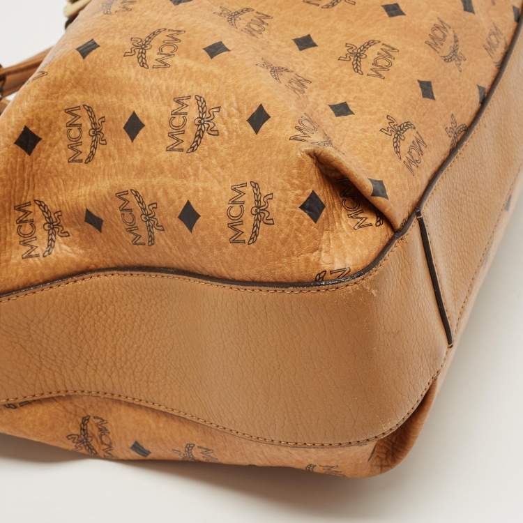 Pre Owned MCM Brown Cognac Visetos Coated Canvas Drawstring Bucket Bag